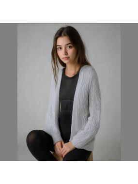 Cat & Jack Girls Outfit, Gray Cardigan, Black Leggings & Top